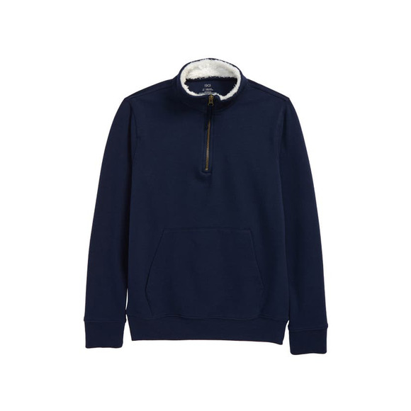 1901 Kids Pop Collar Quarter-Zip Pullover Sweatshirt Long Sleeve Navy X-Large - Picture 2 of 5